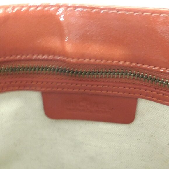 Medium Michael Kors Orange Patent Leather & Straw Tote Handbag Purse - Picture 10 of 13